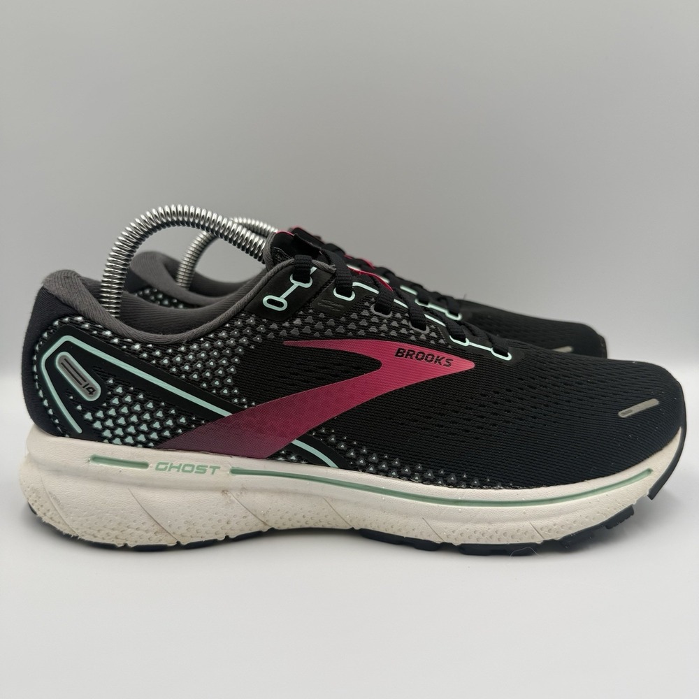 Brooks Ghost 14 Womens Size 9.5D Black White Pink Running Walking Shoes Sneakers